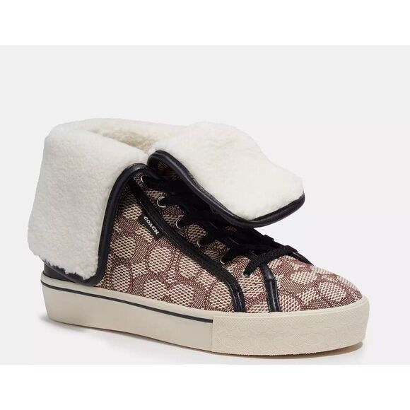 Coach Shoes - Coach Monogram Jacquard Foldover High Top Sneakers Size 8
